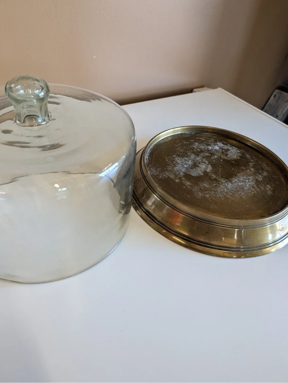Vintage Glass Dome Cloche with Brass Base